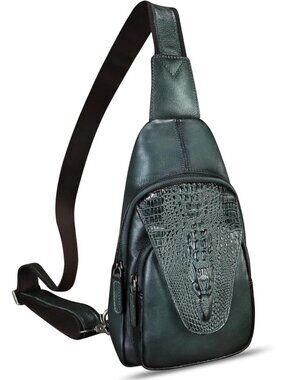 Stylish Genuine Leather Crocodile Pattern Crossbody Sling Bag - Handmade Daypack